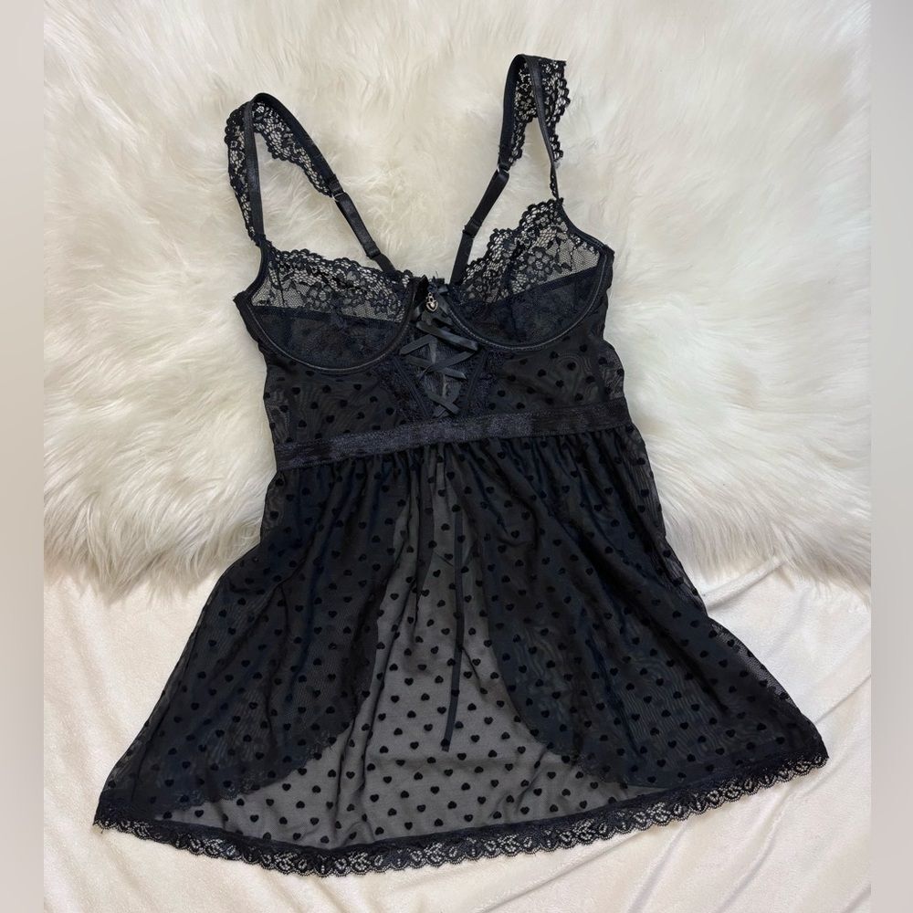 Black Mesh and Lace Babydoll Lingerie